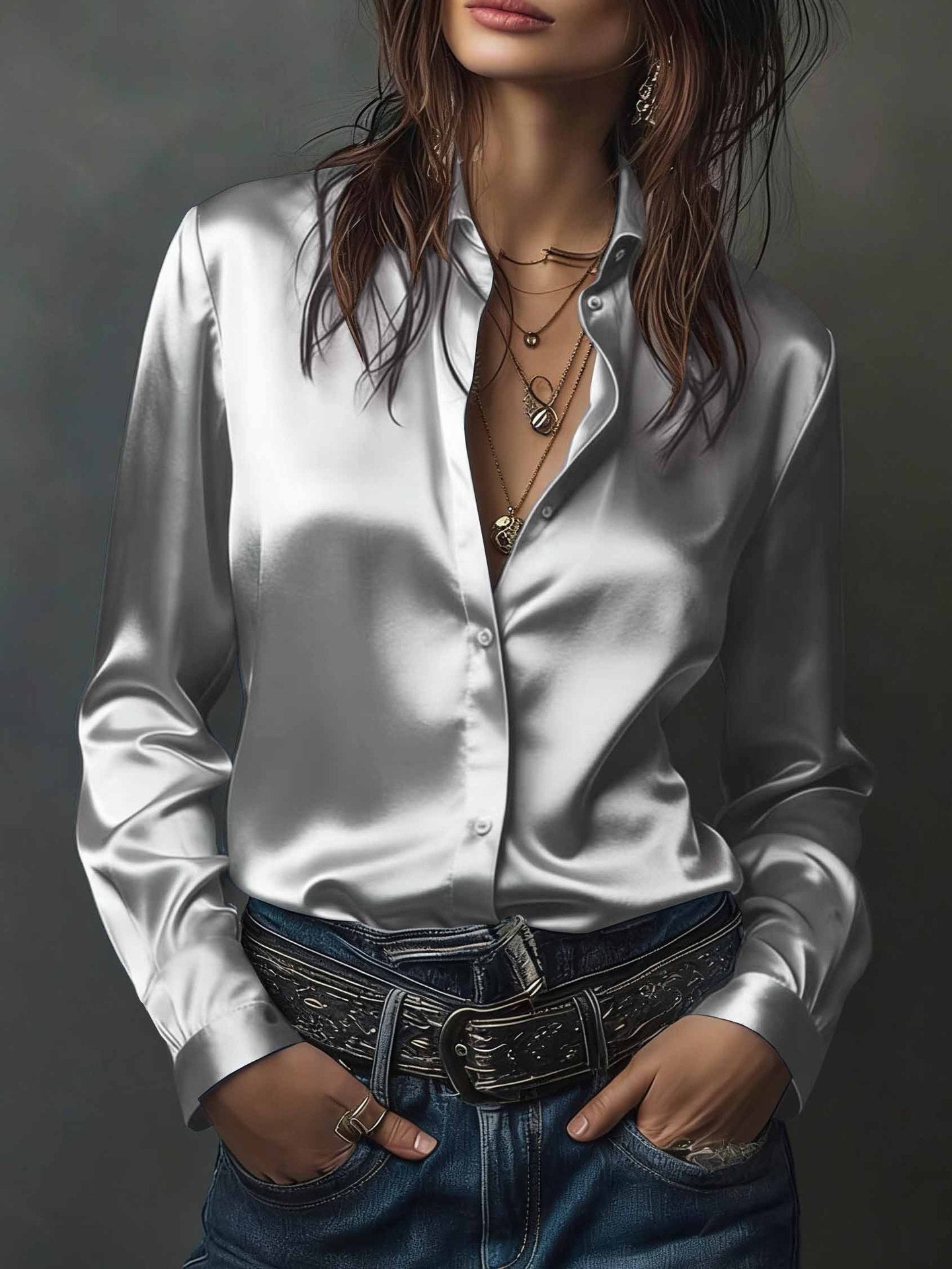 Women's Western-style Resort Casual Satin Best-selling Shirt
