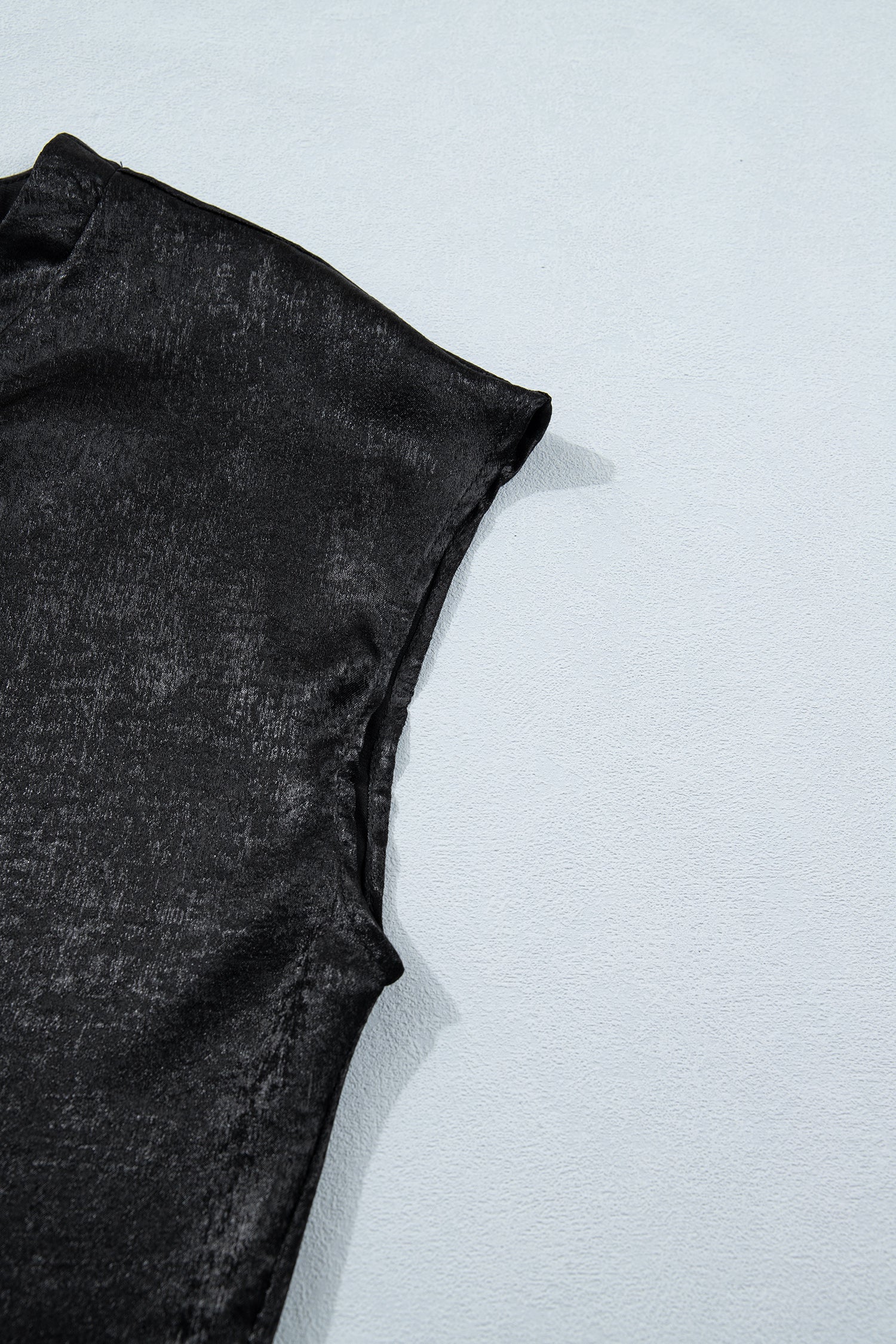 Black Metallic Round Neck Cap Sleeve Tee