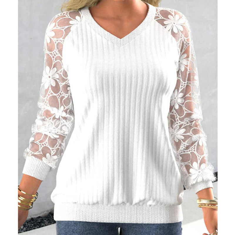 Women's Solid Color Lace Transparent Sweater