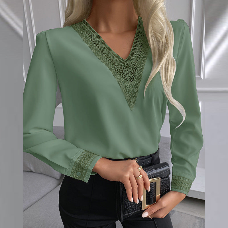 Womens Long-sleeve Shirt With Lace Trim
