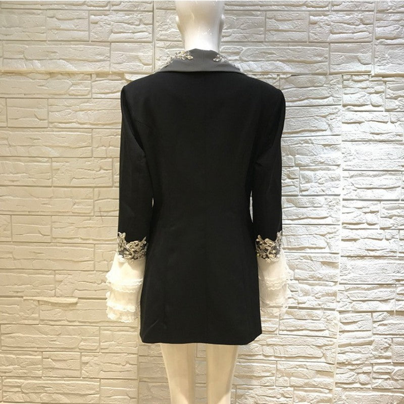 Embroidered Beaded Collar Decorated Suit Dress