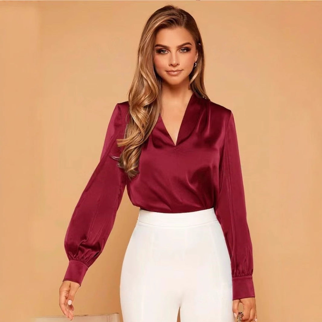 Women's Long-sleeved Satin Shirt