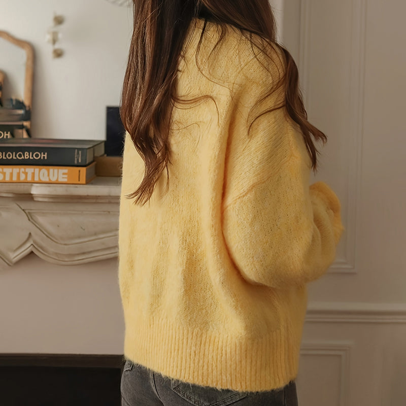 Women's Ruffle Cuff Sweater - Soft Round Neck Long Sleeve Casual Top For Chic Everyday Outfits