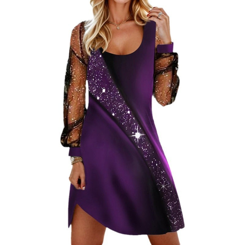 Womens Casual Sequin Sheer Mesh Dress