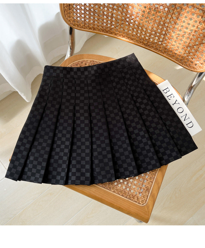 Plaid A-line Skirt For Women Pleated High-waisted And Figure-flattering