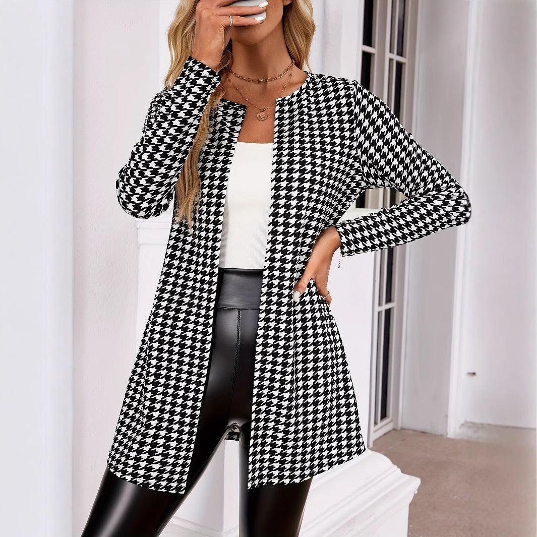 Spring And Autumn Two Seasons Women's Printed Coat Round Neck Small Suit