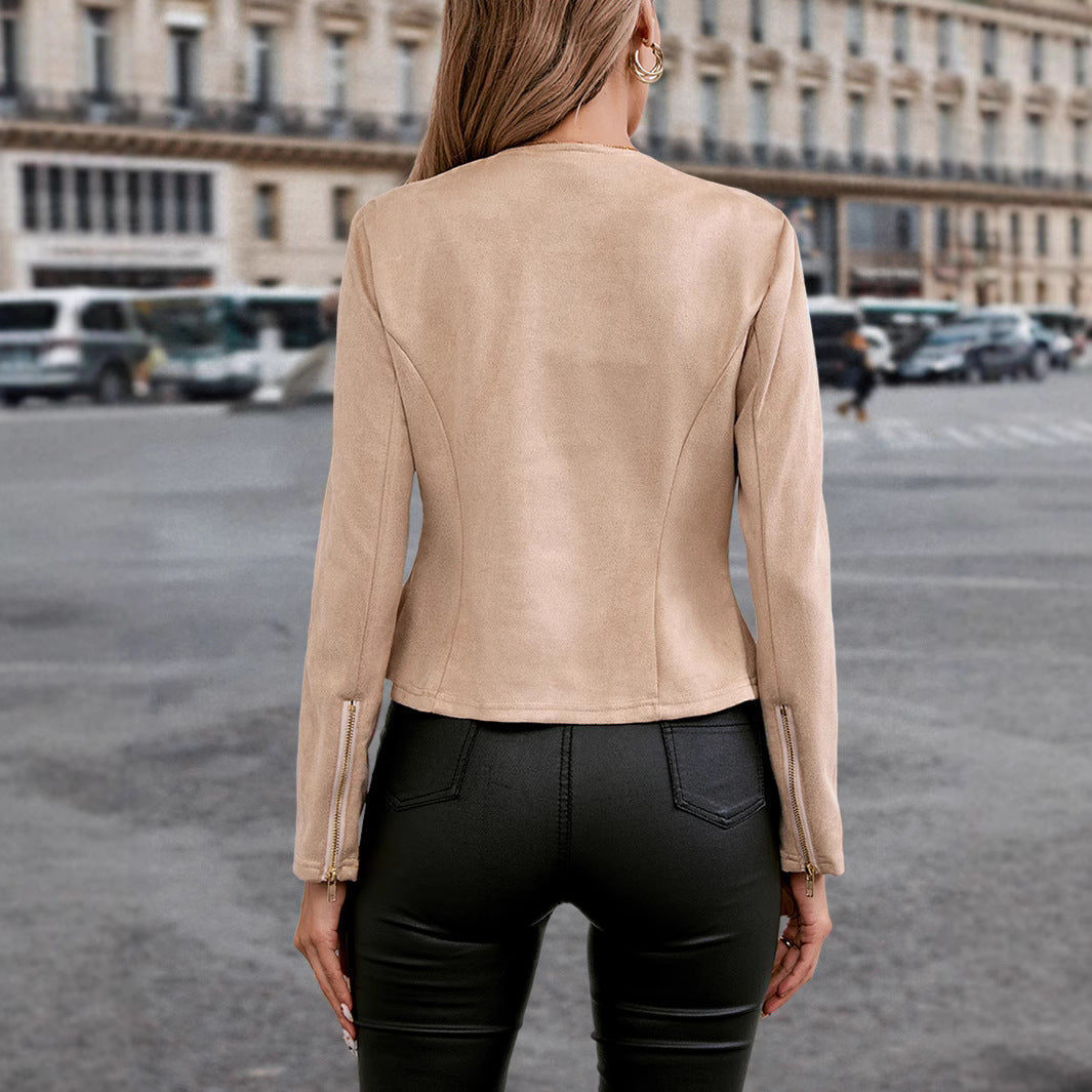 Fashionable All-match Suede Zipper Short Jacket