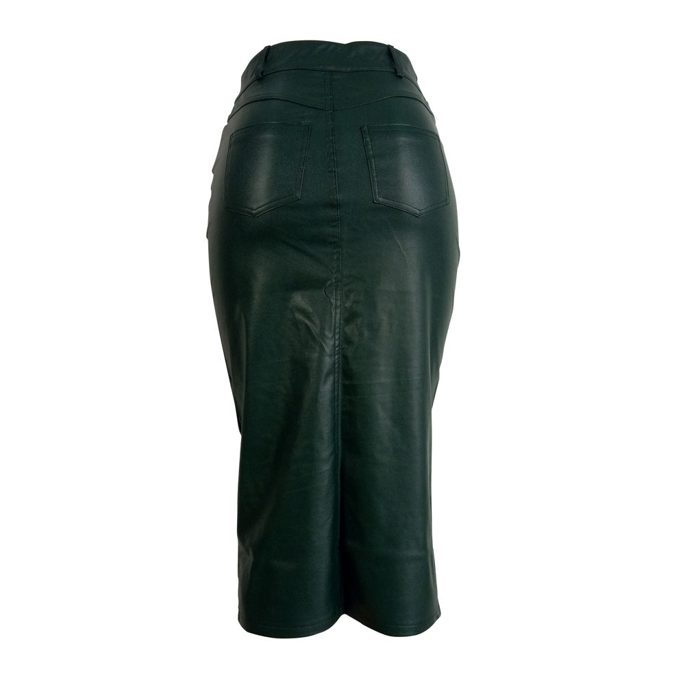 Trim Front Slit Skirt Leather Europe And The United States