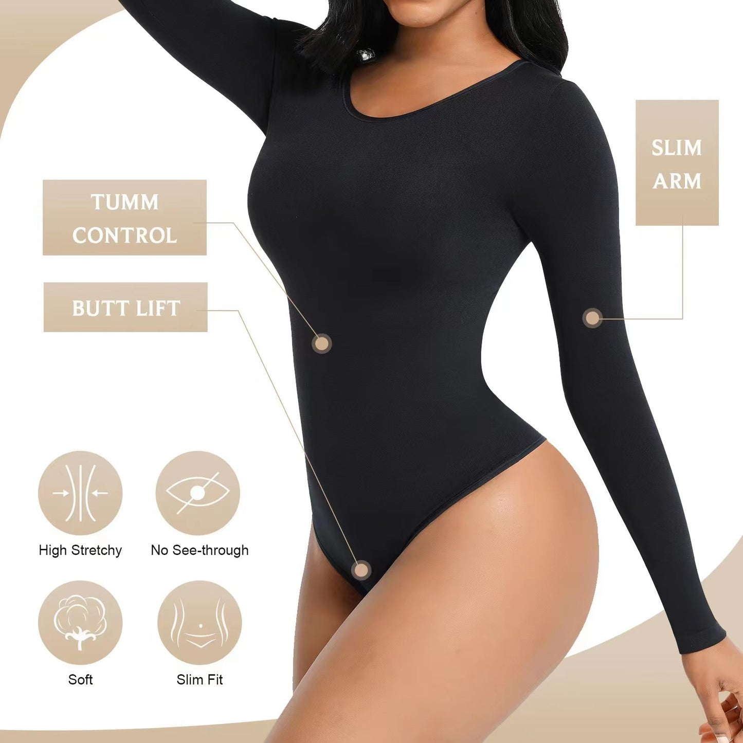 Large Hip Lifting Long-sleeved Seamless Bodysuit Jumpsuit
