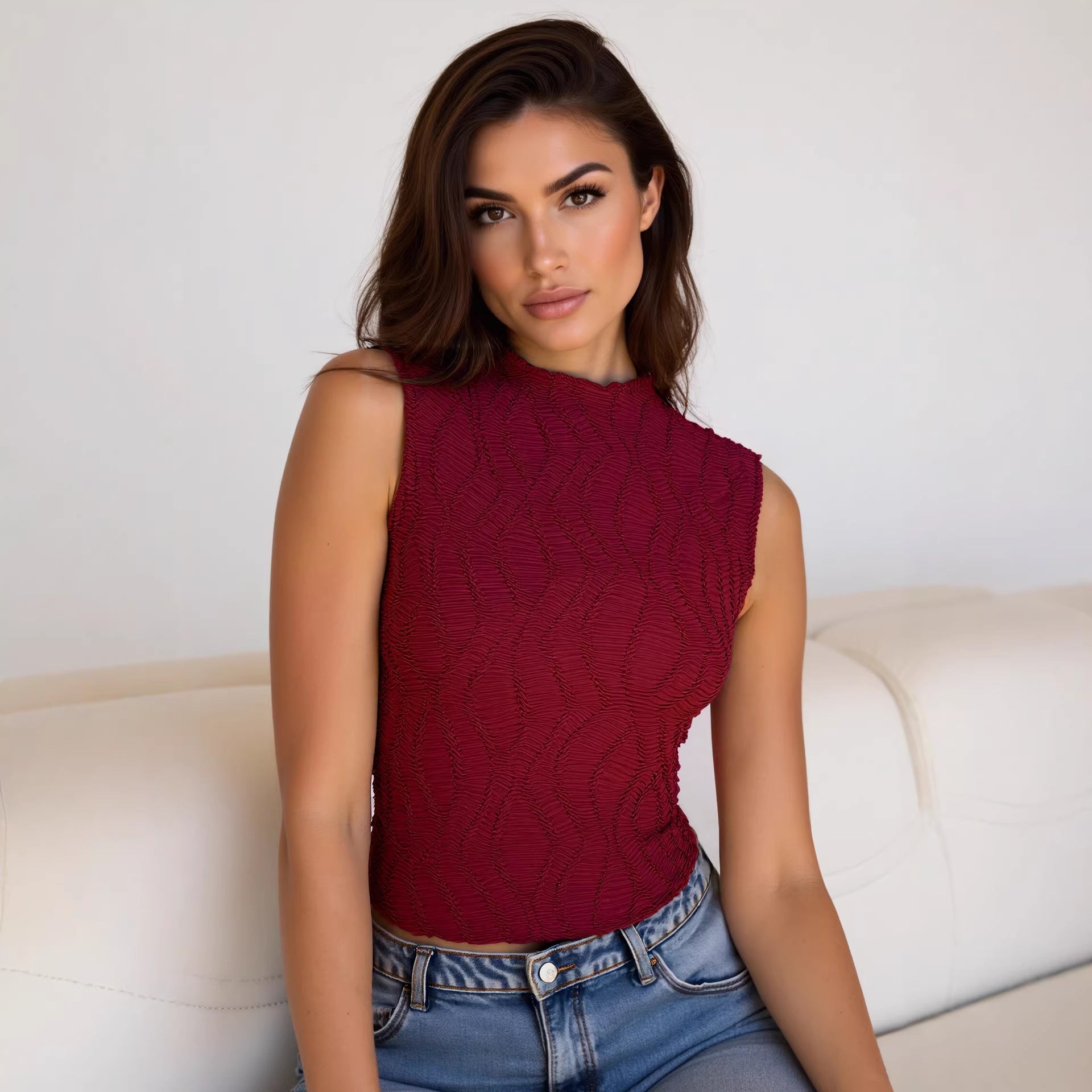 Women's Half-high-neck Textured Base Layer