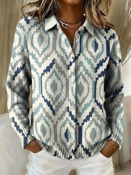 Womens Retro Plaid Printed Long-Sleeve Shirt With Star Design