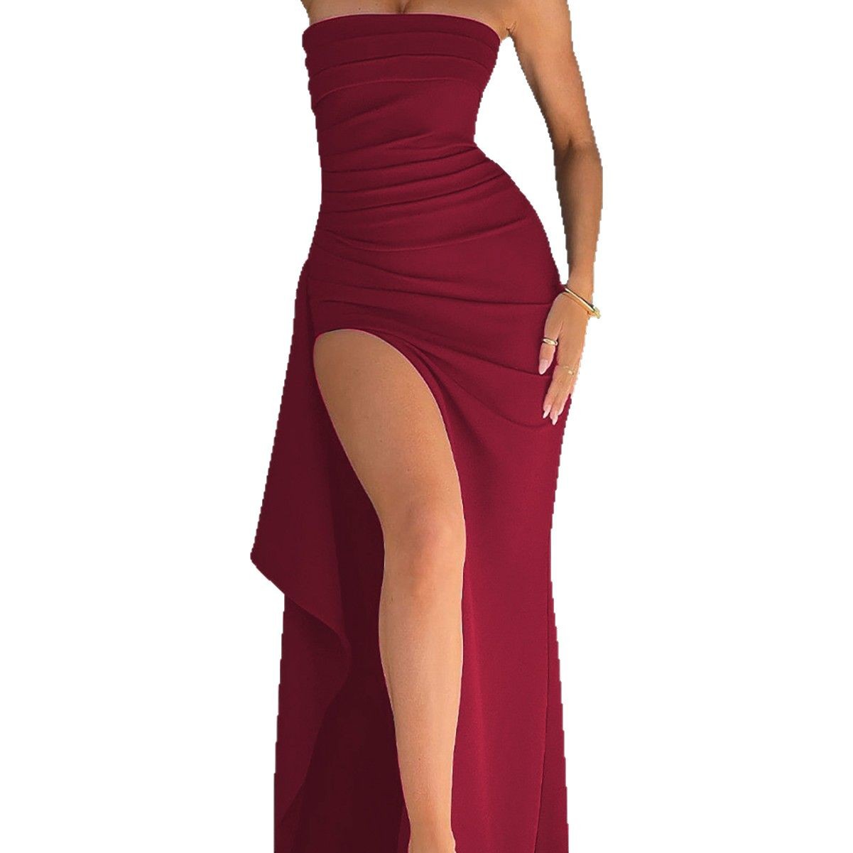 Womens One Shoulder Tube Dress With A Sexy Open Back And High Slit