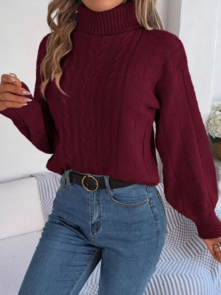 Women Casual Turtleneck Cable Knit Long Sleeve Pullover Sweater