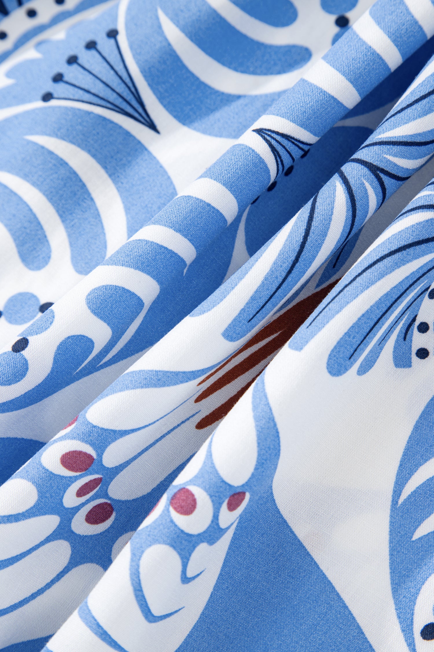 Sky Blue Tropical Botanic Print Flutter Sleeve Vacation Long Dress