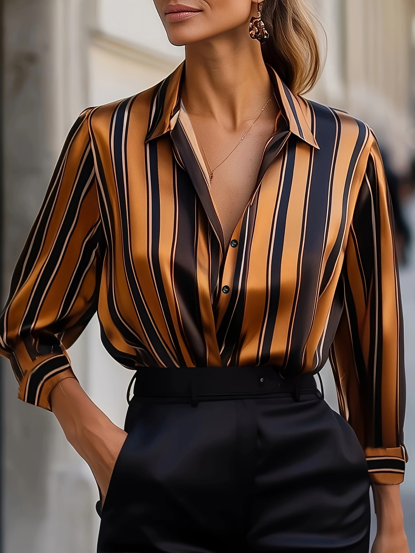 Loose Boyfriend-style Striped Base Shirt For Women