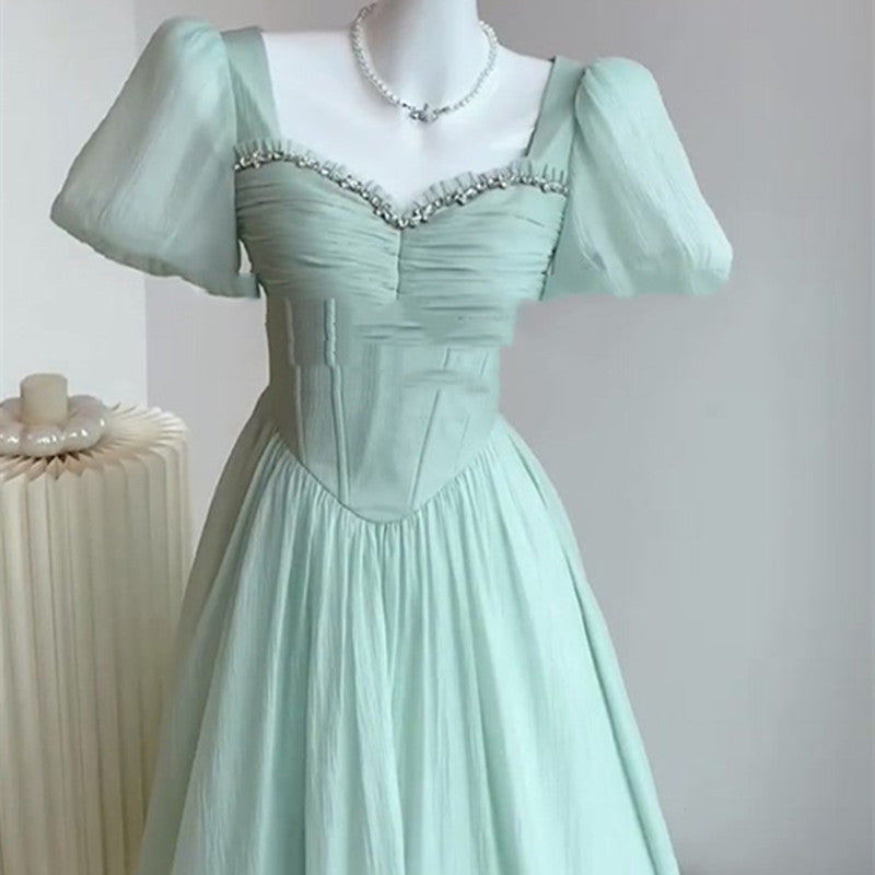 Women's Fashion Slim Green Short-sleeved Dresses