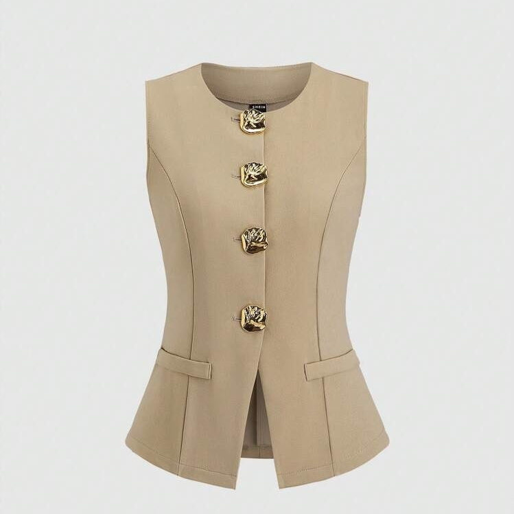 Sleeveless Round Neck Vest Fashion Women's Wear Elegant Waist-tight Solid Color