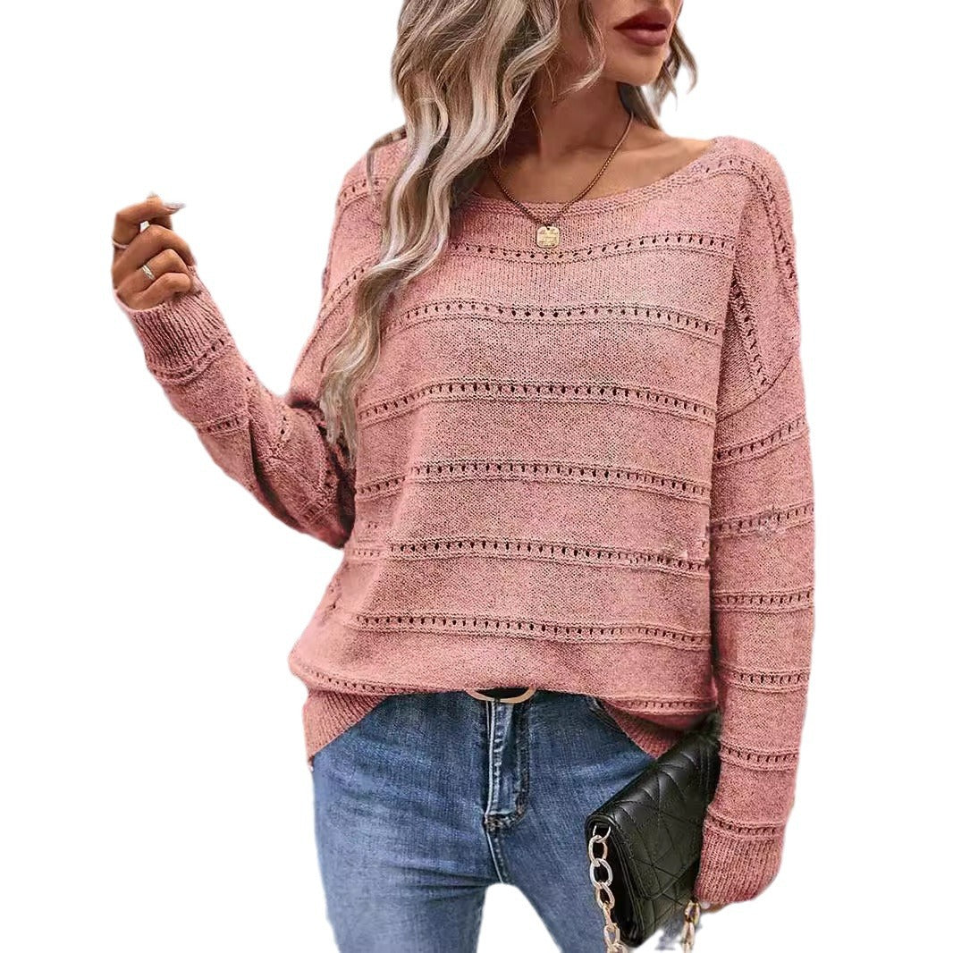Solid-color Long-sleeve Casual Pullover Knit Sweater