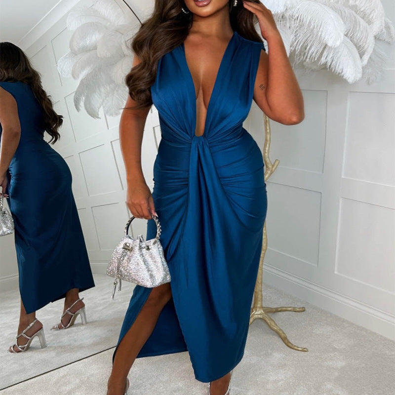 Womens Fashion Casual Everyday Sexy And Elegant Lace-up Pleated Dress