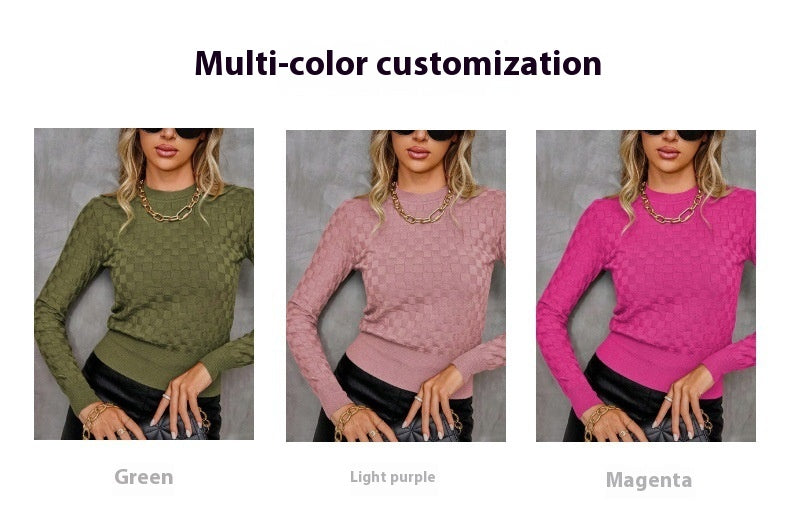 Round Neck Waffle Long Sleeve Women's Knitwear