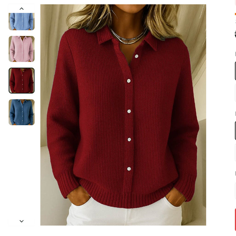 Casual Fashion Button Knitted Lapel Sweater For Women Long Sleeve Knitted Sweaters Tops Winter Jumper