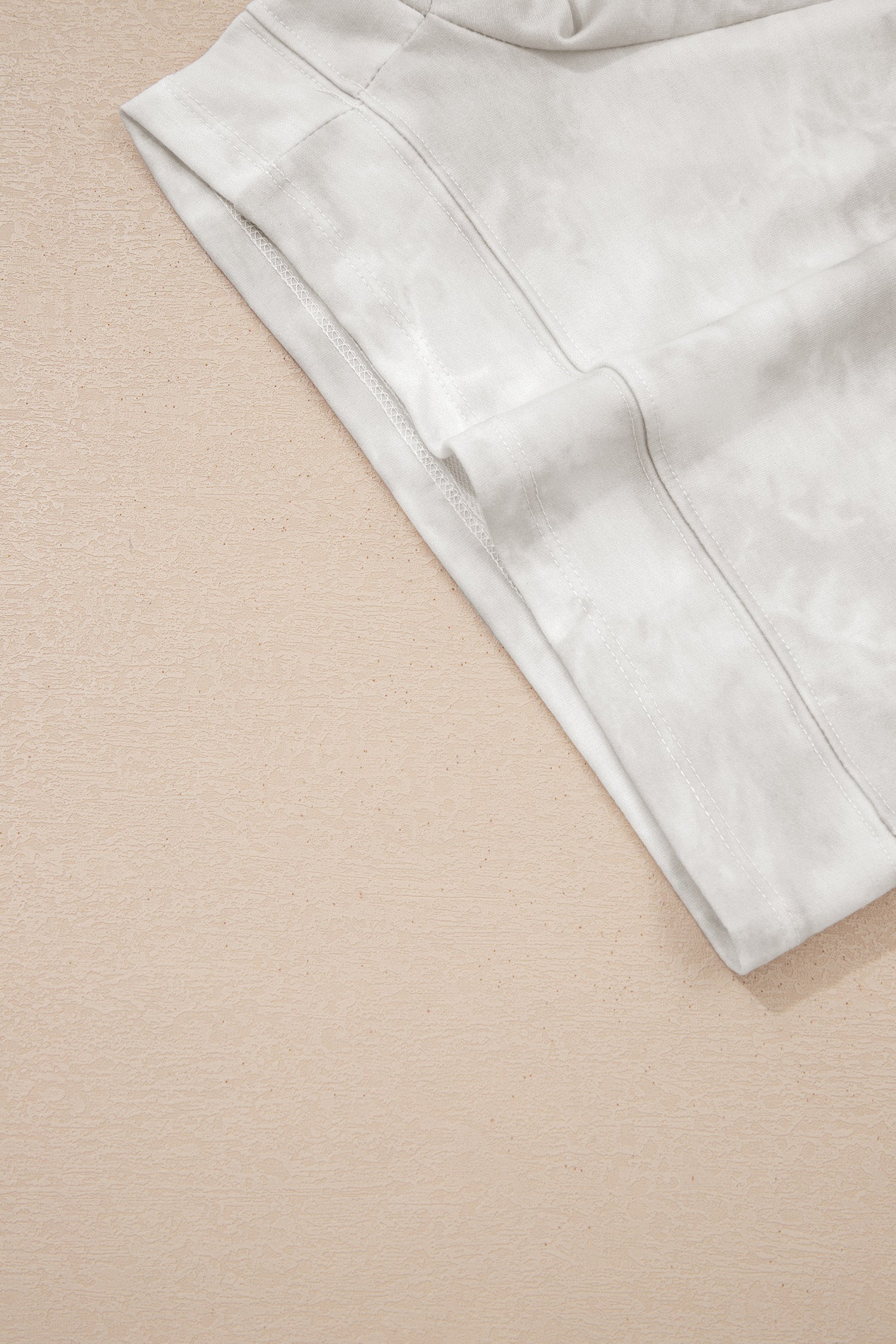 Beige Vintage Tie Dye Bracelet Sleeve Drawstring Elastic Waist 2pcs Short Set