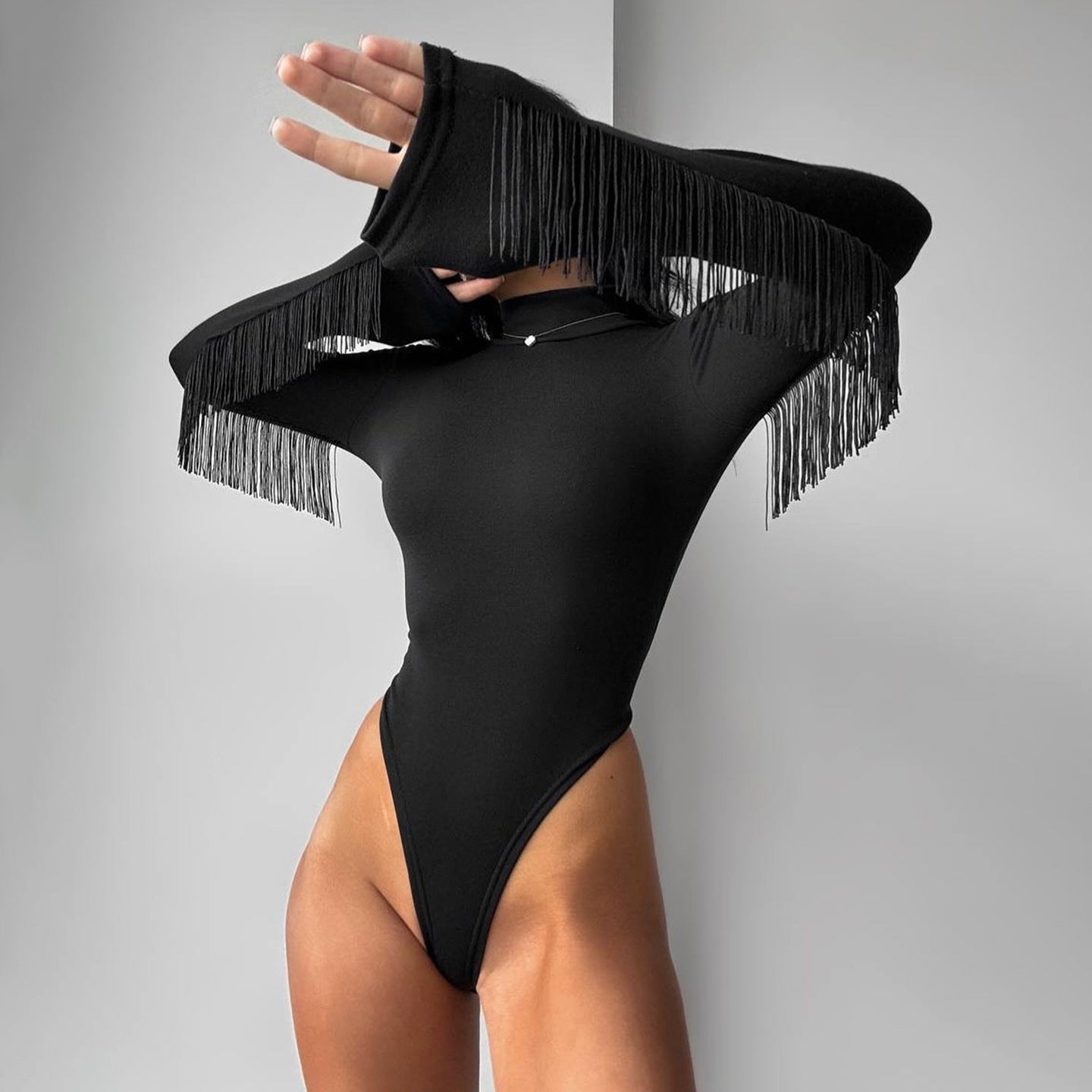 Fashionable European And American-style Design Solid-color Basic Jumpsuit With Tassels