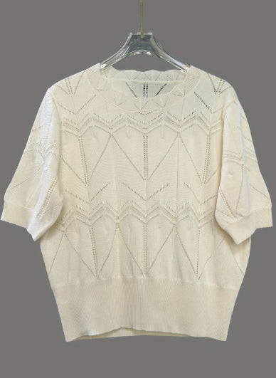 Womens Stylish Western-style French Crochet Hollow-out Short-sleeve Knit Pullover