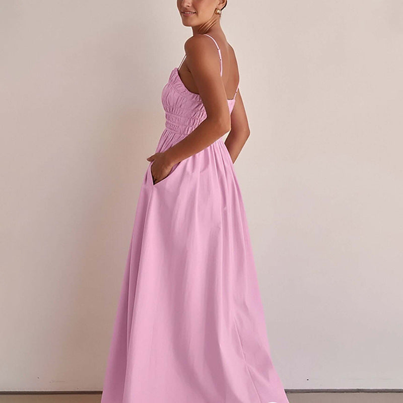 Elegant Solid-color Casual Fashionable Slip Dress With A Fitted Waist