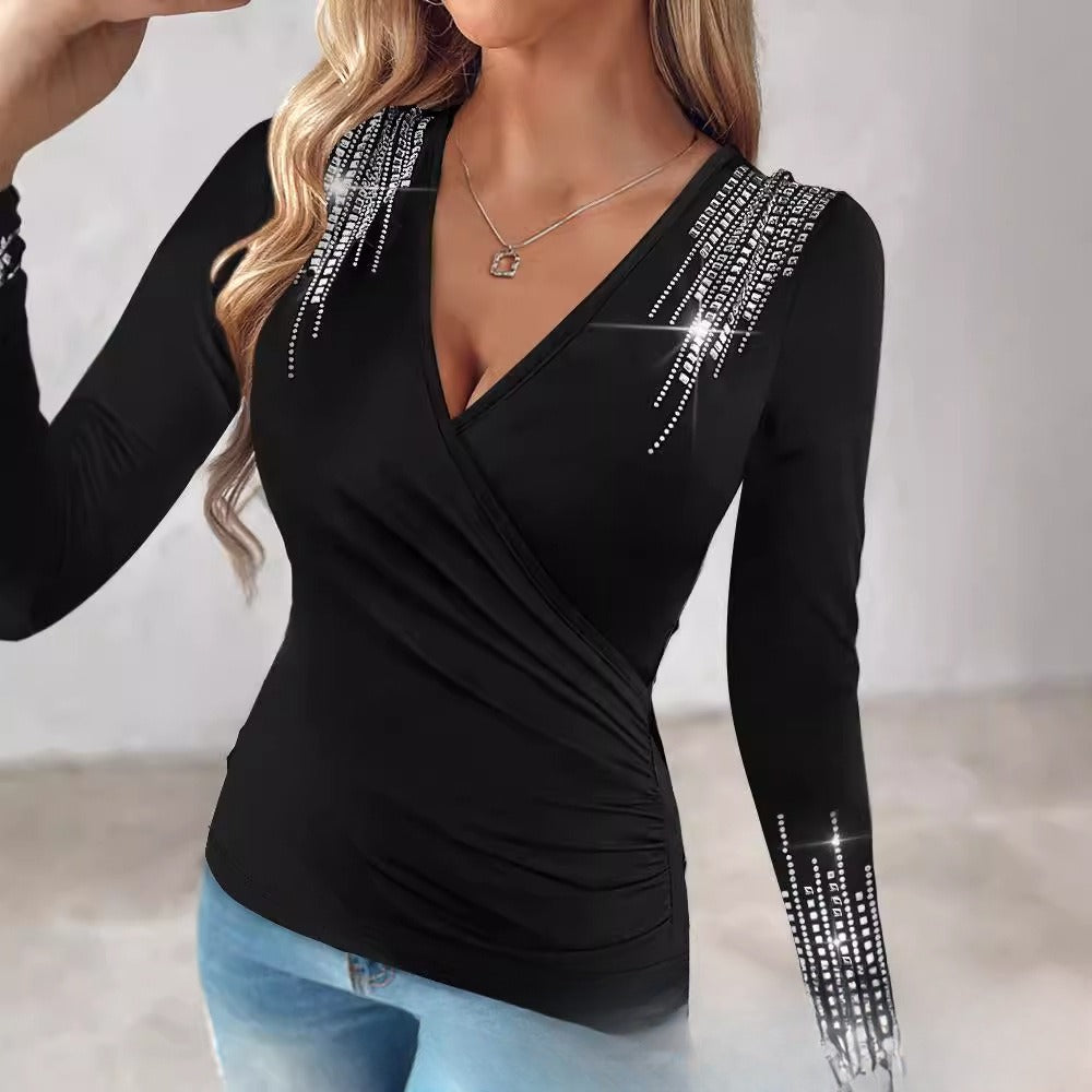 Womens Fashion Round-neck Crossover Short-sleeve Top