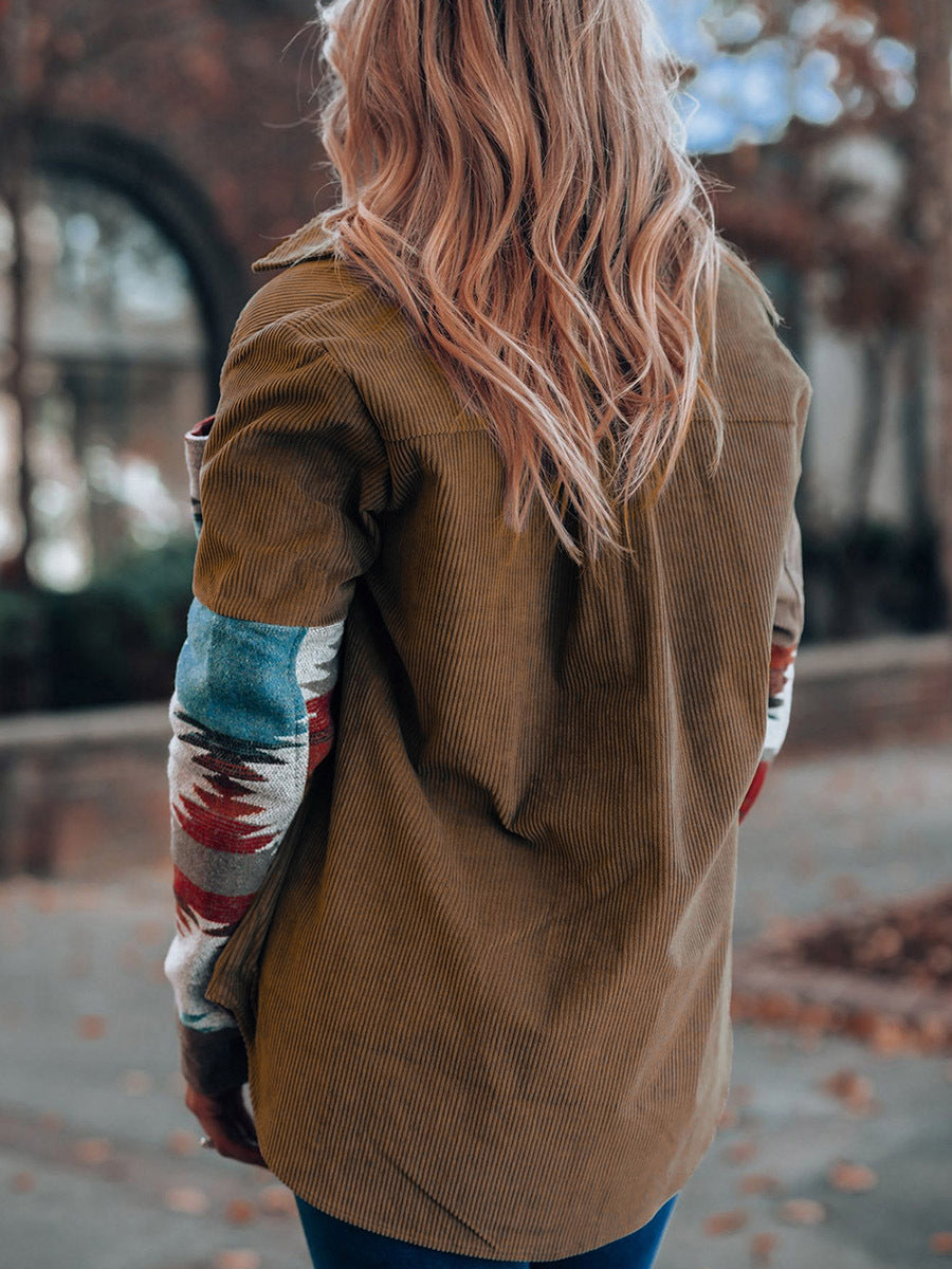 European And American Retro Ethnic Style Corduroy Coat For Women