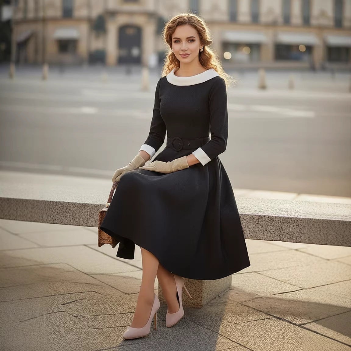 Womens Stylish Versatile Patchwork Color-block Dress