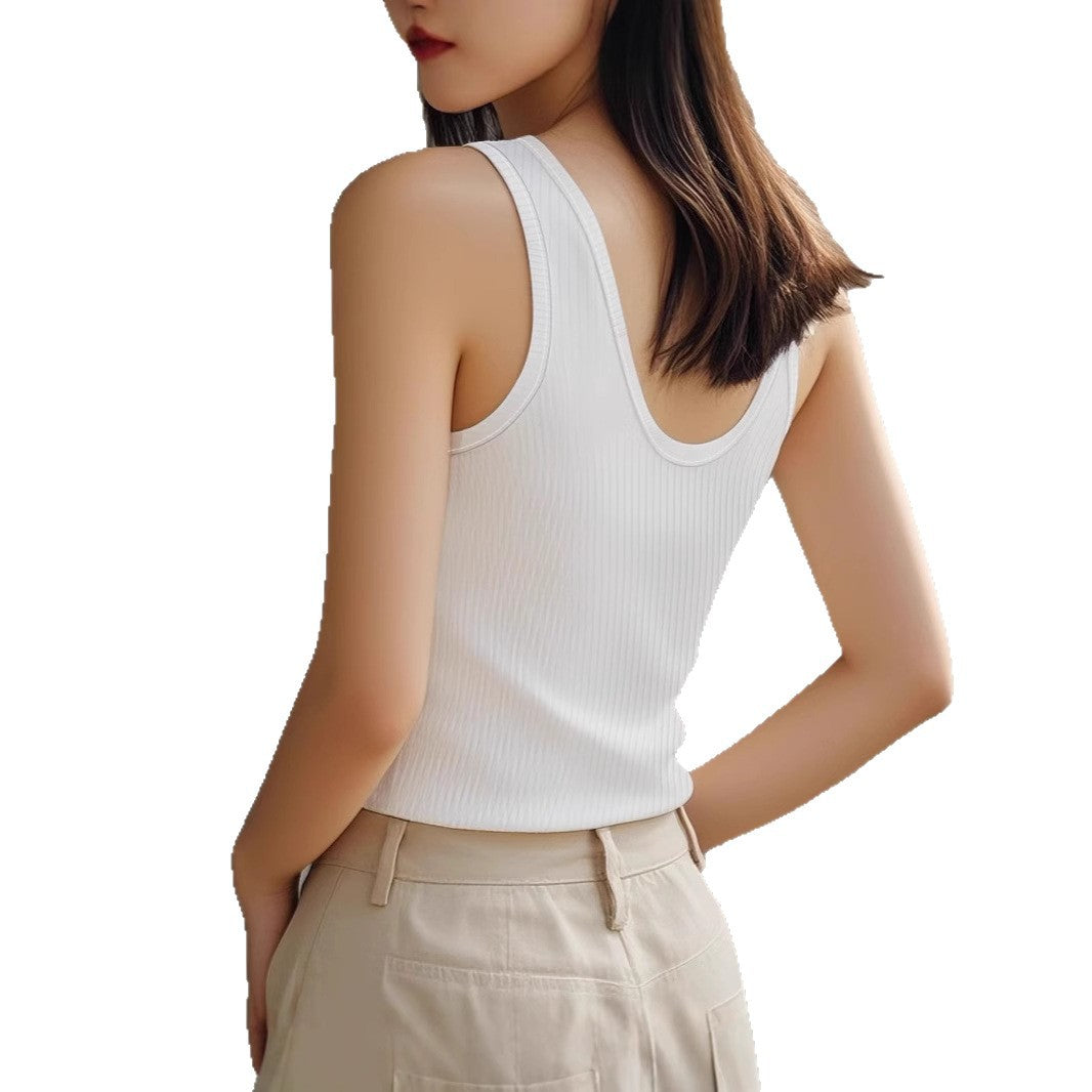 Womens Versatile Solid-Color V-Neck Sleeveless Top