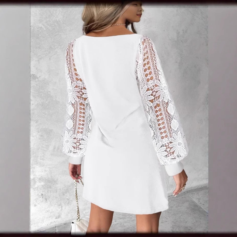 Stylish And Elegant New Lace-panel Knit Dress