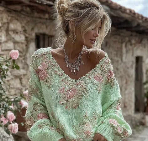 Womens AutumnWinter Lazy-Style V-Neck Pullover Sweater