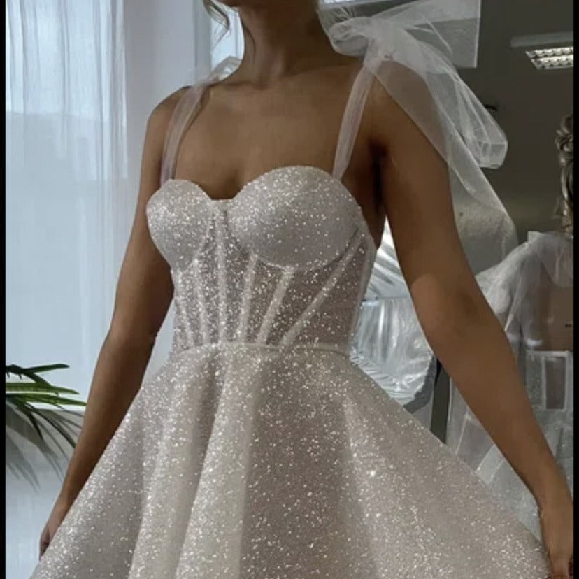 White Silver Spray Skirt Wedding Dress Dinner Suit