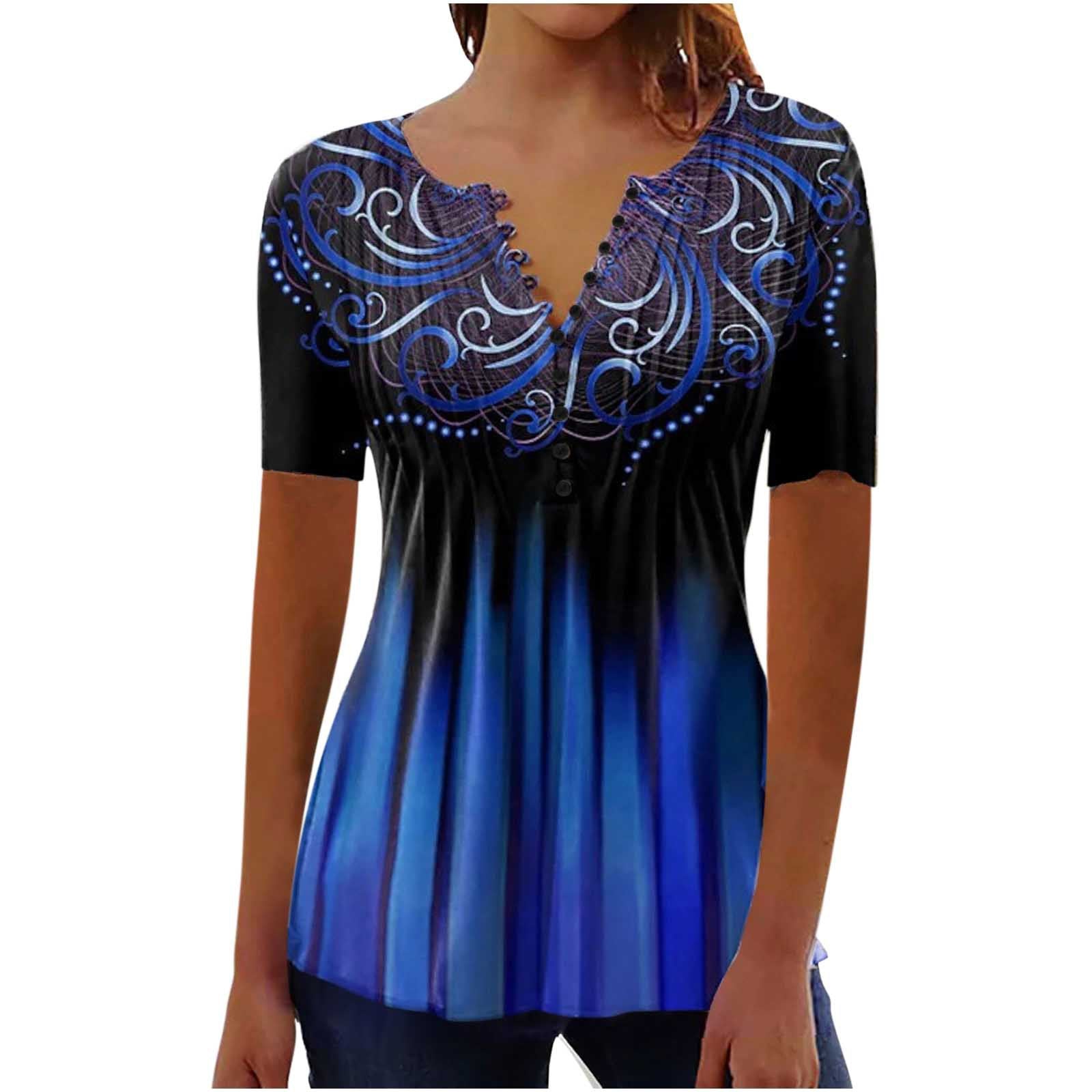 Women's Digital 3D Printed Pleated Round Neck T-shirt