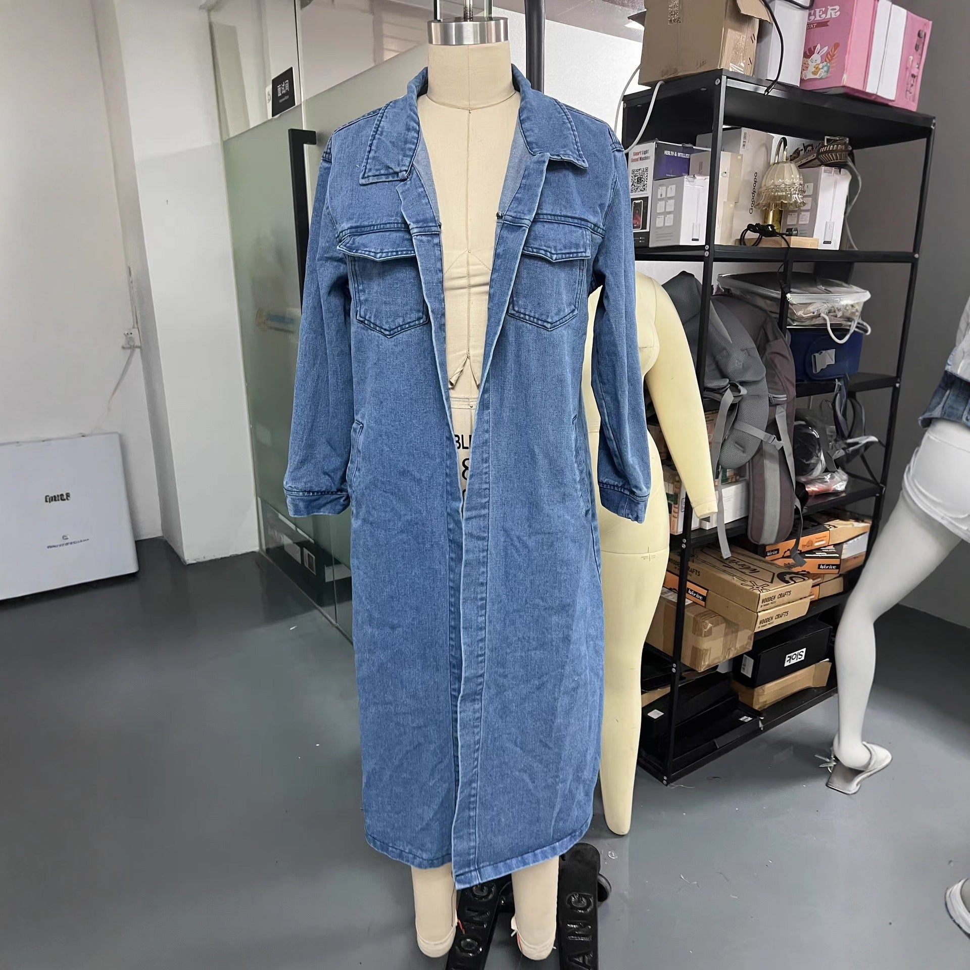 Ripped Mid-length Denim Jacket Amazon Wash Long Sleeve