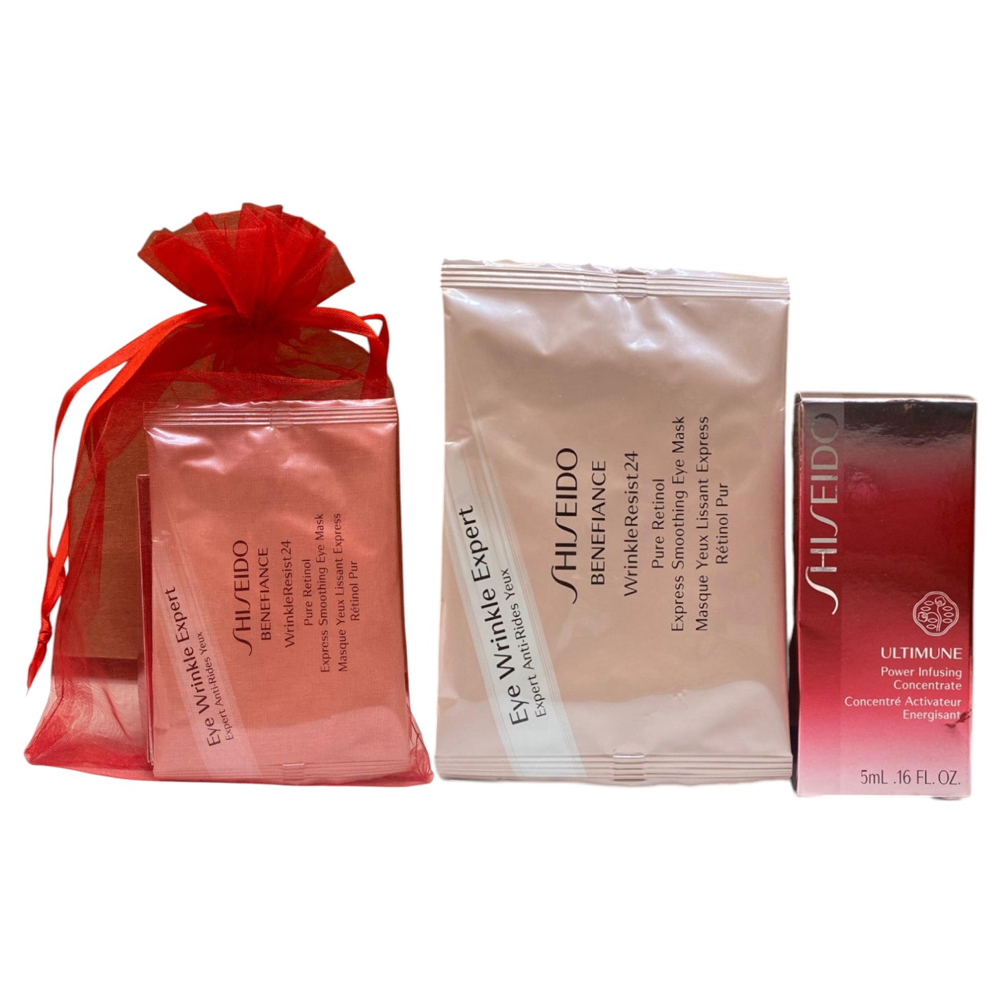 Eye2Eye Set Shiseido: Ultimune Power Infusing, Energising, Serum, For Face, 30 ml + Benefiance WrinkleResist24, Retinol, Smoothing, Under-Eye Mask Patch, 2 x 12 pcs