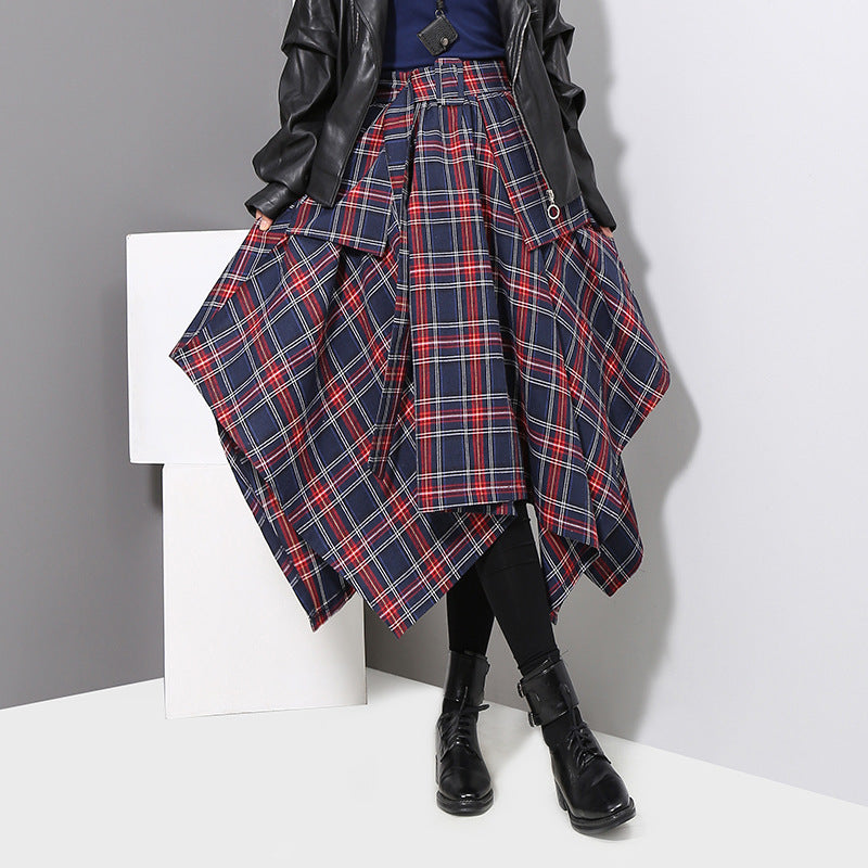 Plaid High Waist Skirt With Belt