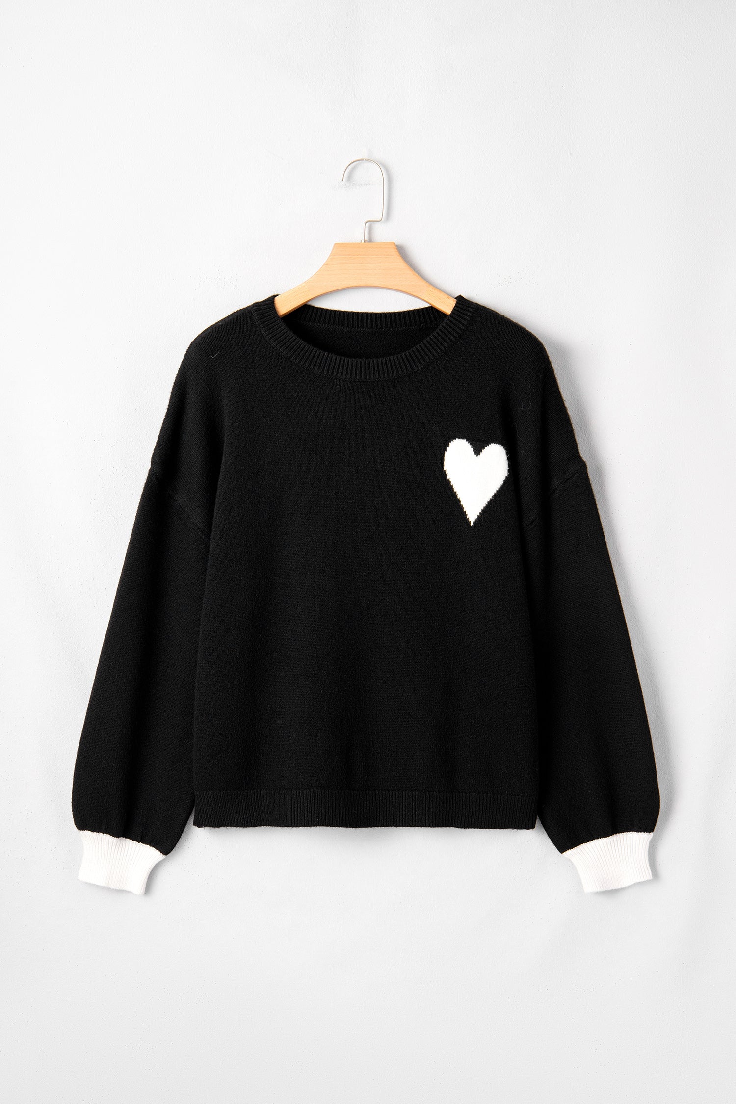 Black Heart Detail Contrast Cuffs Baggy Sweater