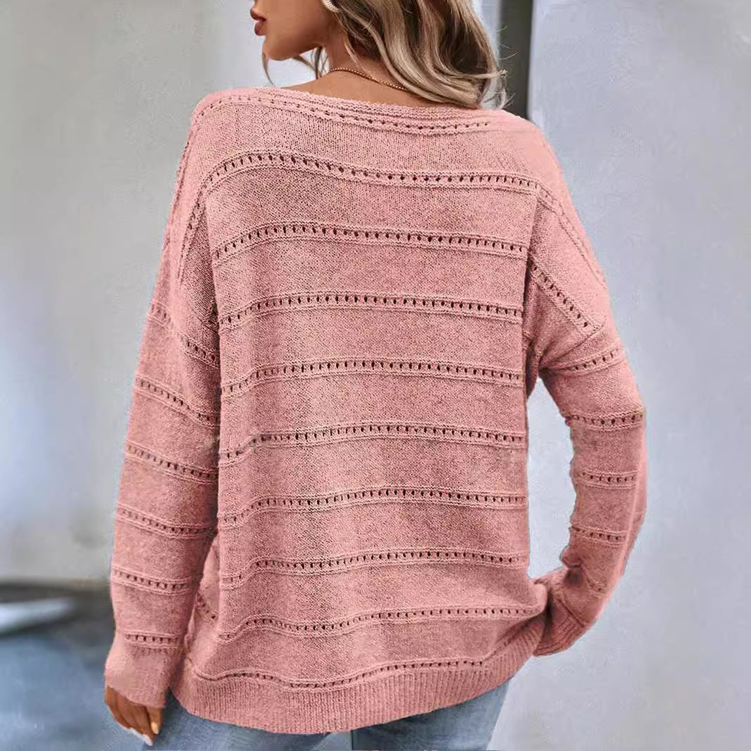 Solid-color Long-sleeve Casual Pullover Knit Sweater