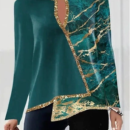 Women's V-neck Fashion Irregular Hem Long Sleeved Fitted T-shirt