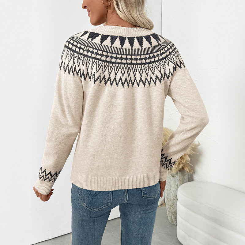 Round Neck Pullover Knitted Sweater Women