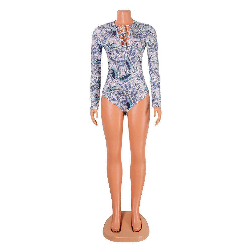 Women's Long Sleeve Printed Base Bodysuit