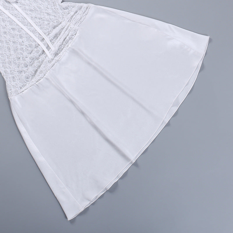 Lace Patchwork Satin Strap Dress