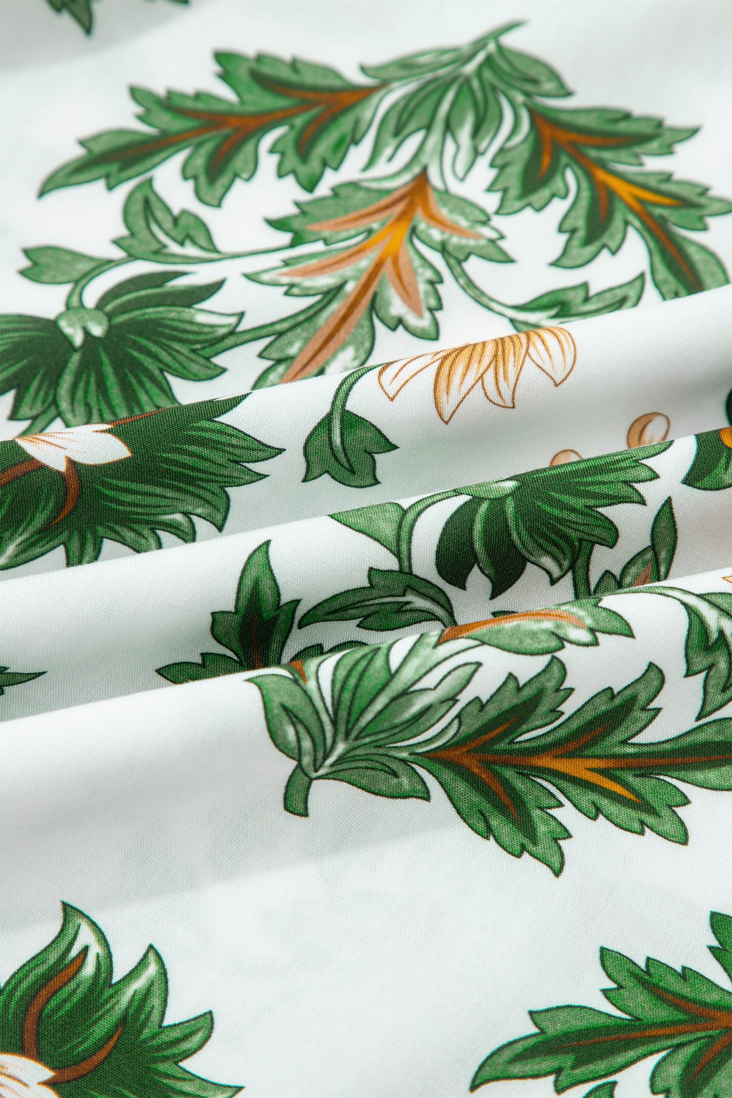 Green Plus Size Floral Printed Contrast Patchwork Detail Tassel Tie 3/4 Sleeve Blouse