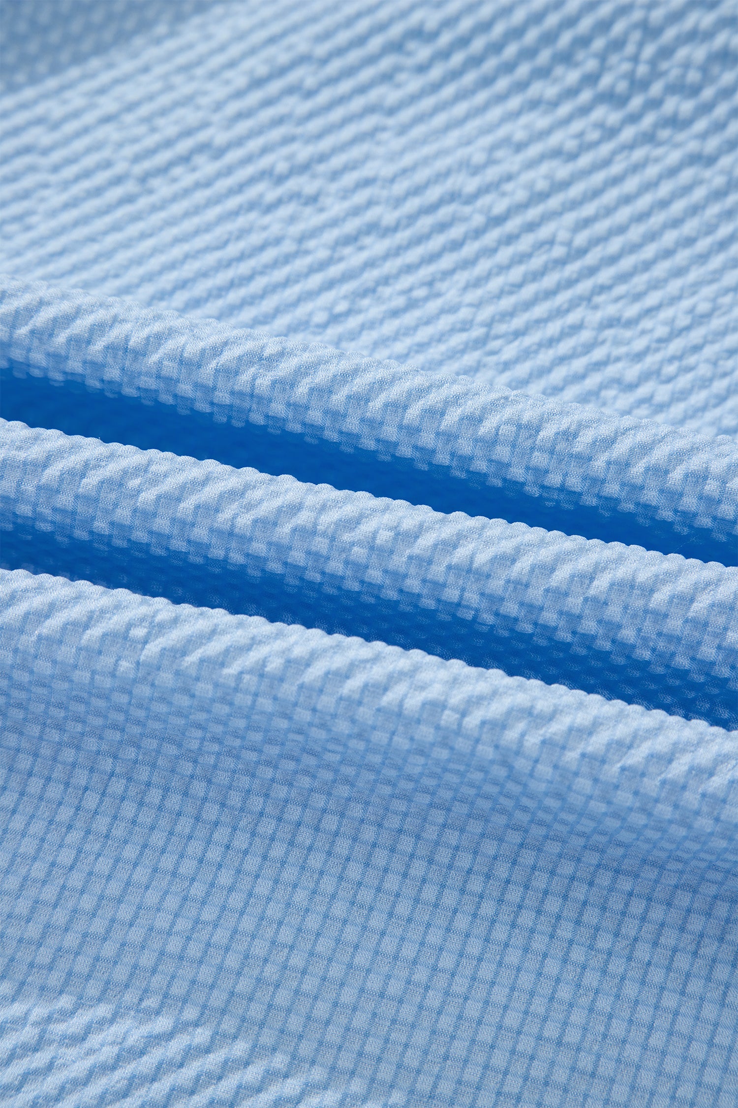 Beau Blue Flower Embroidered Puff Sleeve Split Neck Textured Blouse