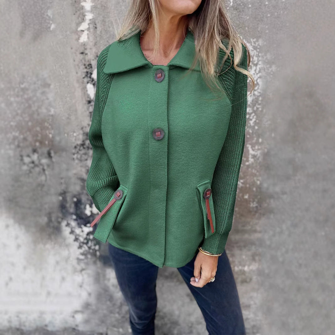 Casual Polo Collar Fashion Pocket Cuff Stitching Jacket Coat