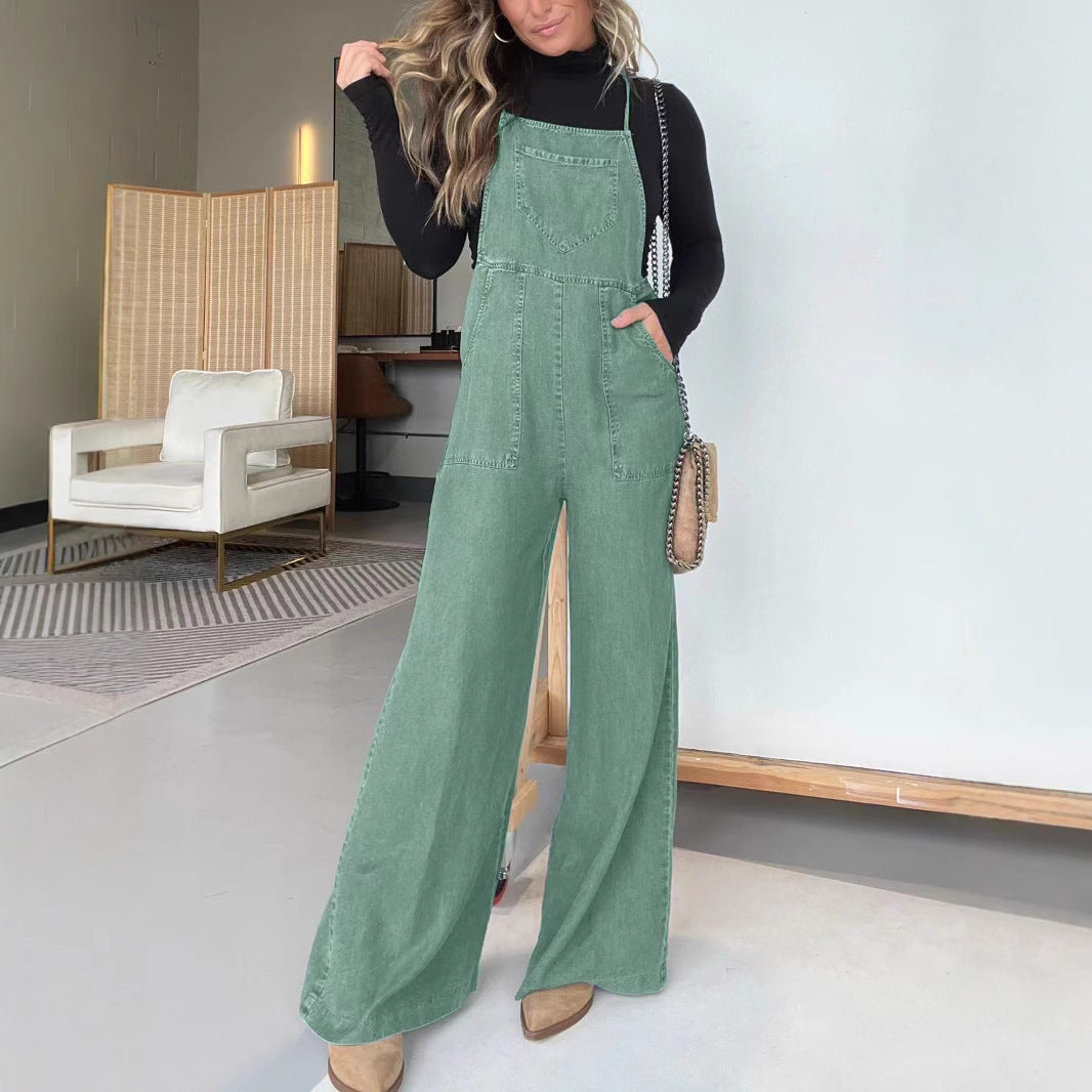 Fashion Denim Wide Leg Jumpsuit Women